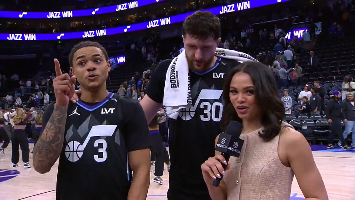 🗣️"Jazz Mania! Let's do it, baby!" Big nights from Key and Nurk fueled a big win, it's only right they get the mic with Lauren Green for tonight's #WalkoffInterview 🎙️