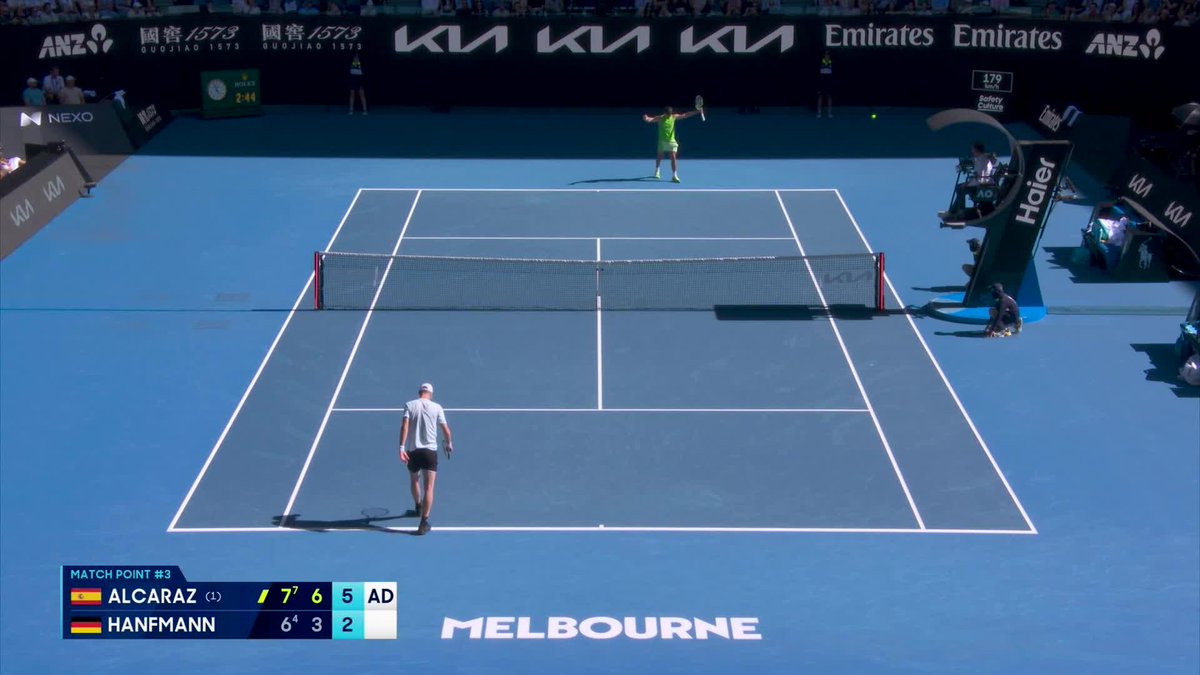 How well did Yannick Hanfmann fight today? At 2 hours 44 minutes, it is the longest straight sets win of Carlos Alcaraz' career at Slams! 🥵