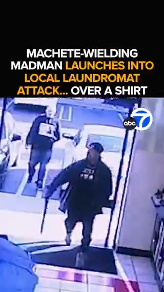 Panic in a Pomona laundromat as a machete-wielding man smashes his way into the business, threatening the owner and his son. The attacker seemingly seeing red over a red hat and jersey. The search for the machete madman on the run. Tonight at 11 from ABC7