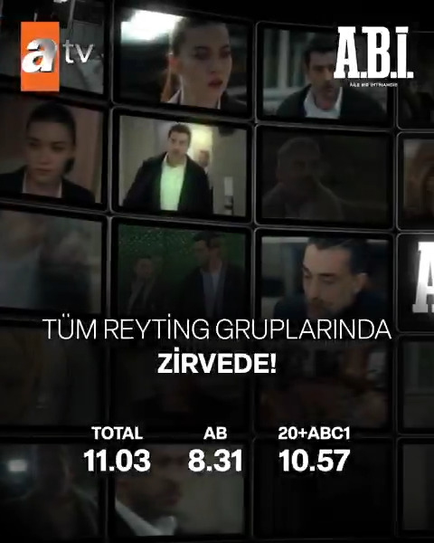 Tüm reyting gruplarında zirvedeyiz! 🔥 Yanımızda olan izleyicilerimize teşekkür ederiz. #AbiDizisi atv