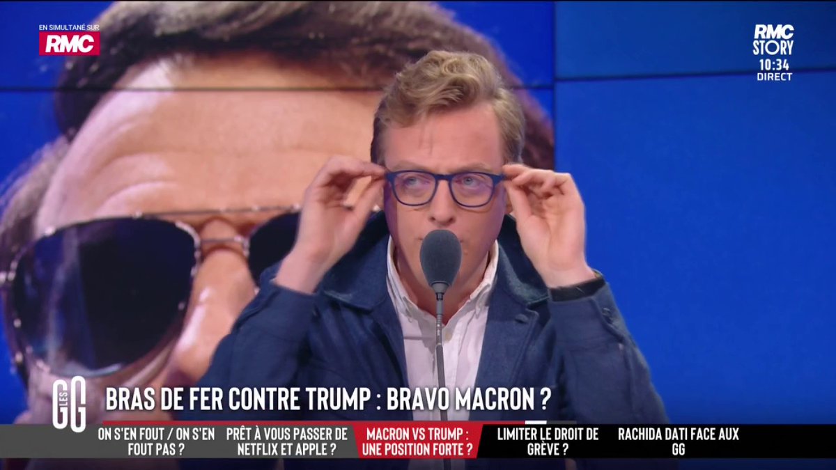 🗣️ Antoine Diers : "Ses lunettes me donnent l'impression de voir un mauvais film : Super Macron. Synopsis : Macron dépressif dans le palais de l'Élysée. C'est la fin de son mandat. Il découvre des lunettes magiques et en les mettant, il devient très fort." #GGRMC