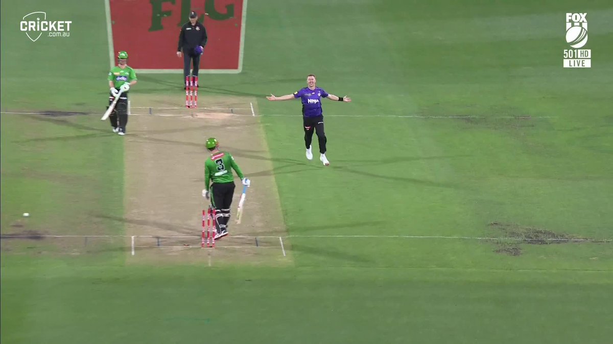 Too quick. Too good! Riley Meredith bowls Tom Rogers with his first ball of the night 💥 #BBL15