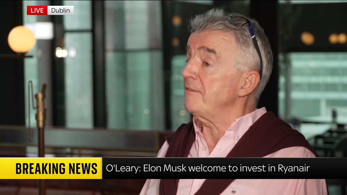 Ryanair boss Michael O'Leary addresses his row with Elon Musk. On X, Musk called him 'an utter idiot and insufferable chimp'. In response, O'Leary has launched a 'big idiot seat sale'. He also says Musk is welcome to 'invest' in the airline.