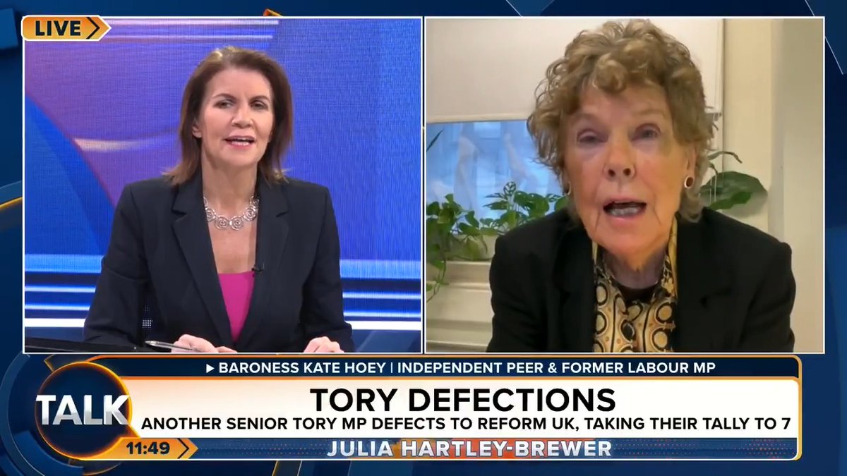 🚨 Julia Hartley-Brewer asks Baroness Kate Hoey if she is the rumoured ex-Labour MP who is joining Reform. Baroness Hoey: "I'm certainly not joining Reform UK as the person they're talking about at the moment." Julia Hartley-Brewer
