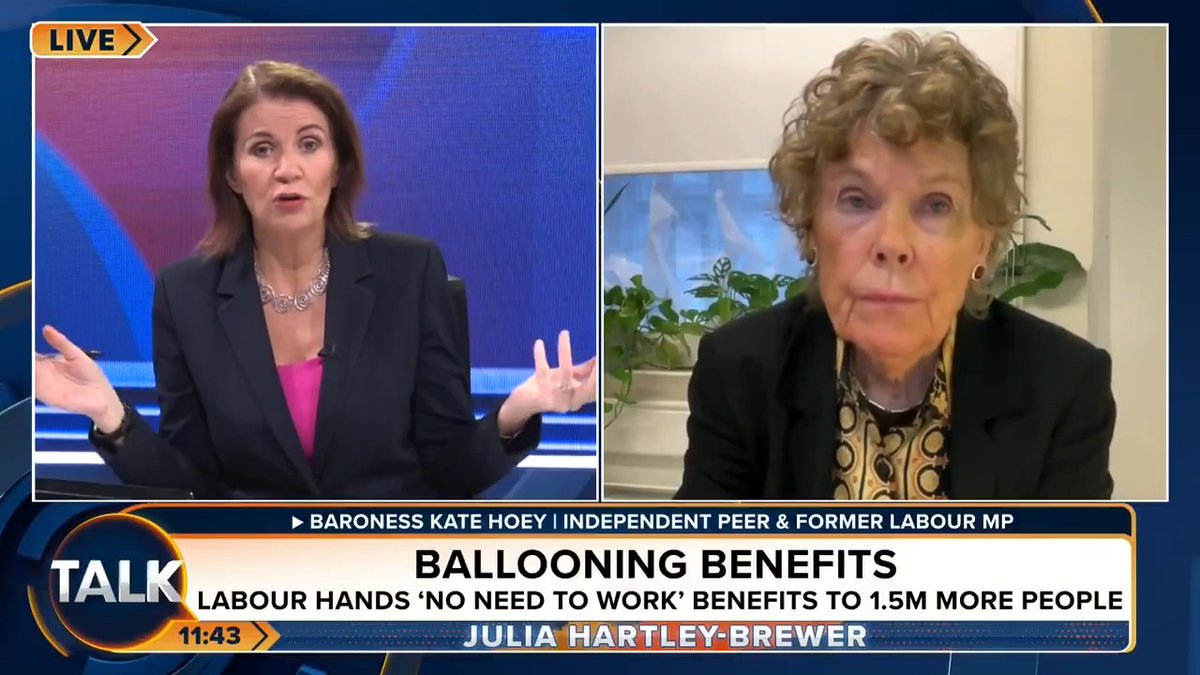 🚨 Since coming to power, Labour has handed 1.5million more Brits "no need to work" benefits. "We suddenly have an extra 1.5 million people in the last 18 months who are apparently so crippled by anxiety, ADHD and depression they can't work... This is a disaster!" Julia Hartley-Brewer