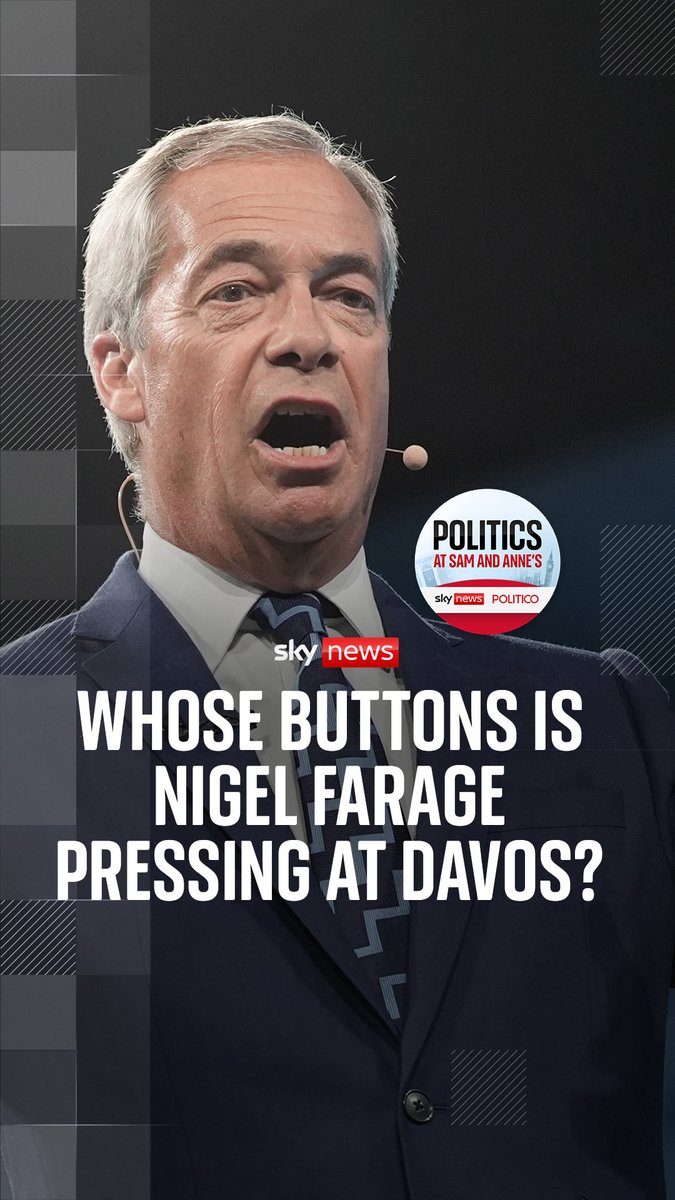 Trump's friend or Starmer's foe, why is Nigel Farage's attendance at Davos significant? Sam Coates Sky and anne mcelvoy discuss the optics and dynamics of Mr Farage's visit to the World Economic Forum. Listen:
