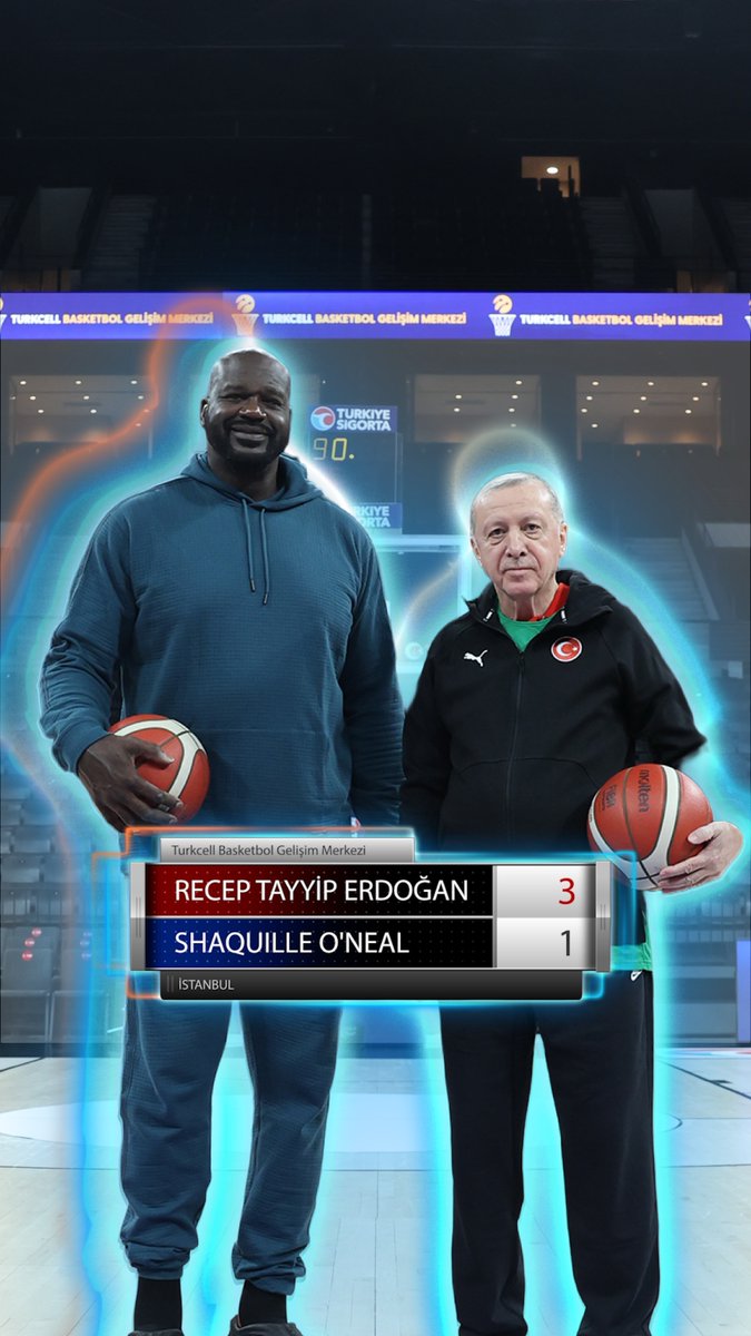 Cumhurbaşkanı Erdoğan, serbest atışlarda Shaquille O'Neal’ı mağlup etti.