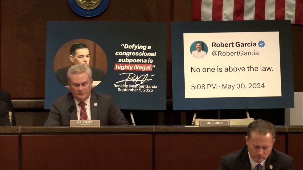 House Oversight Chair James Comer drops a SCORCHING opening statement before the vote to hold the Clintons in contempt for ignoring subpoenas. He displayed damning posters showing Bill Clinton in a hot tub with and getting massages from Epstein victims. “Subpoenas are not mere suggestions. They carry the force of law and require compliance. Former President Clinton and Secretary Clinton were legally required to appear for depositions before this committee. They refused.” “Since issuing the subpoenas, this committee has acted in good faith. We've offered flexibility on scheduling. The response we received was not cooperation, but defiance, marked by repeated delays, excuses, and obstruction.” “Today, the Clintons must be held accountable for their actions. And Democrats must support these measures or they will be exposed as hypocrites.”