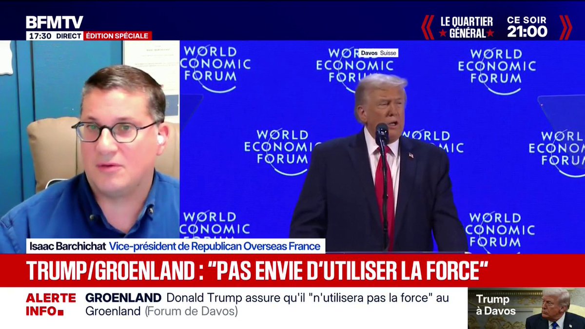 💬 "Ça montre que Donald Trump n'est pas si méchant que ça" ➡️ Isaac Barchichat, vice-président de "Republican Overseas France", à propos de Donald Trump qui affirme ne pas vouloir avoir "recours à la force" au Groenland