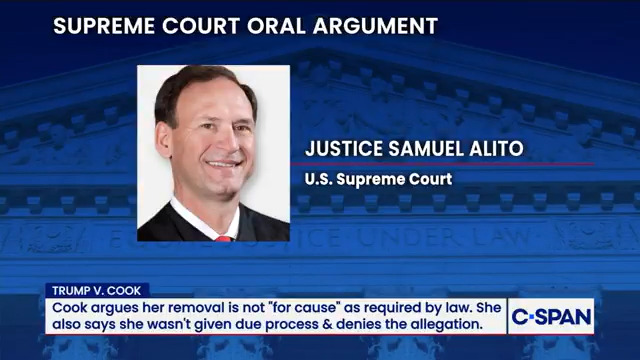 Justice Alito asks hypothetical questions about removing a Fed Governor for sexual misconduct or admiration for Hitler or the KKK.