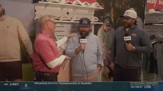 "We call him 'Flat Perez' now." 🤣 Checking in with the @BobDoesSports guys Nick "Fat Perez" Stubbe and Joseph "Joey Coldcuts" Demare at the Breezy Golf booth. Golf Channel | PGA Golf Shows
