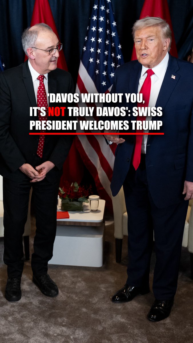 NEW: The Swiss president welcomes President Trump back to the global stage at the World Economic Forum in Davos, Switzerland: SWISS PRESIDENT: "Davos without you, it's not truly Davos." PRESIDENT TRUMP: "I agree." | Margo Martin