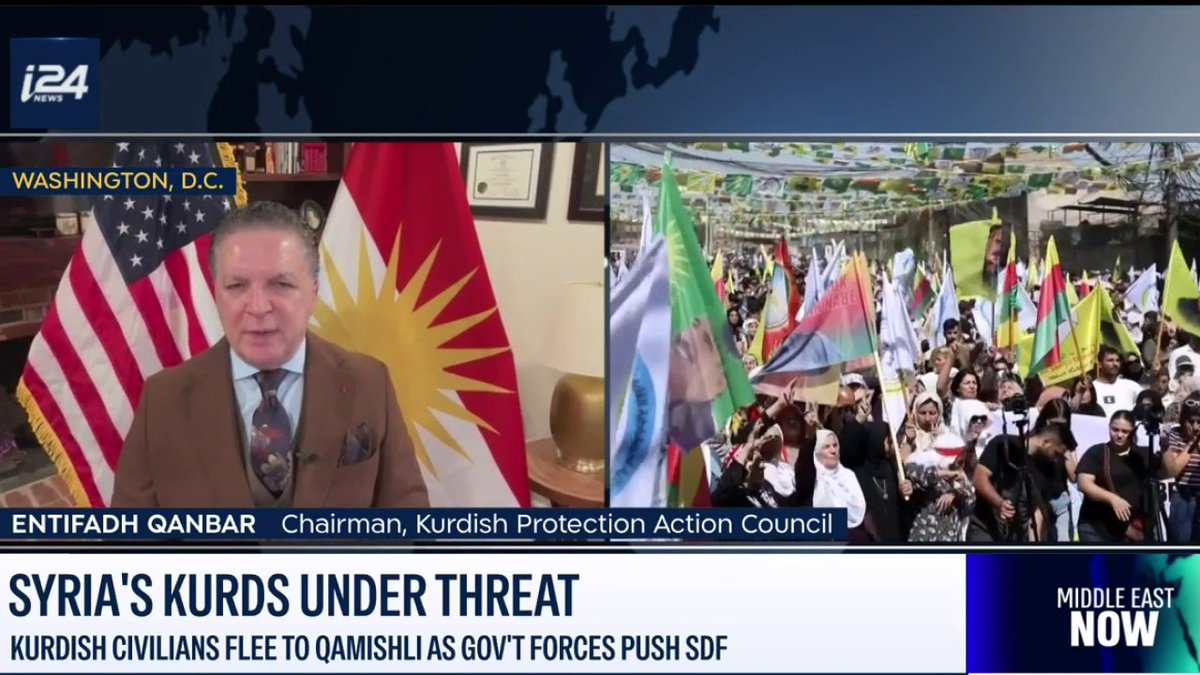 'We will see more unrest in these areas unless the SDF withdraws and hands them to the Syrian central government' Entifadh Qanbar 🇮🇶🇺🇸 انتفاض قنبر on #Middle East Now with David Matlin
