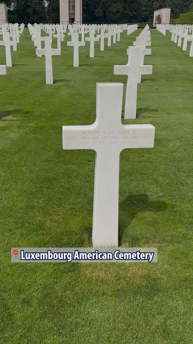 Today we remember Sgt. Warren "Skip" Muck, one of the “Band of Brothers” of Easy Company, 506th Parachute Infantry, 101st Airborne Division. Muck and his friend Pfc. Alex Penkala were killed in the Battle of the Bulge from a direct hit in their foxhole from German artillery just outside the Belgian town of Foy, Jan. 10, 1945. Muck is buried in Luxembourg American Cemetery buried in Plot E, Row 9, Grave 45. The 101st Airborne Division was awarded a Presidential Unit Citation for holding the line at Bastogne.