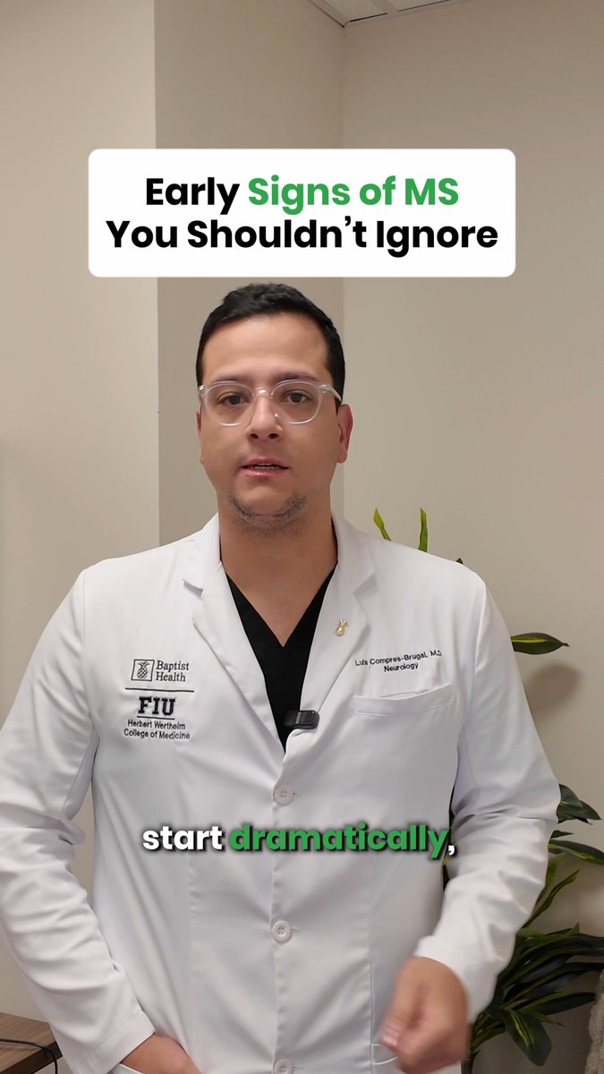 MS does not always start dramatically. Often, the symptoms are subtle. Early signs of multiple sclerosis can include vision changes, numbness or weakness, balance problems, trouble walking, or memory issues. These symptoms may come and go, which can signal ongoing inflammation in the brain and spinal cord. Dr. Luis Compres-Brugal, neurologist and director of multiple sclerosis and neuroimmunology at Baptist Health Miami Neuroscience Institute, explains why symptoms lasting more than 24 hours or recurring over time should be evaluated.