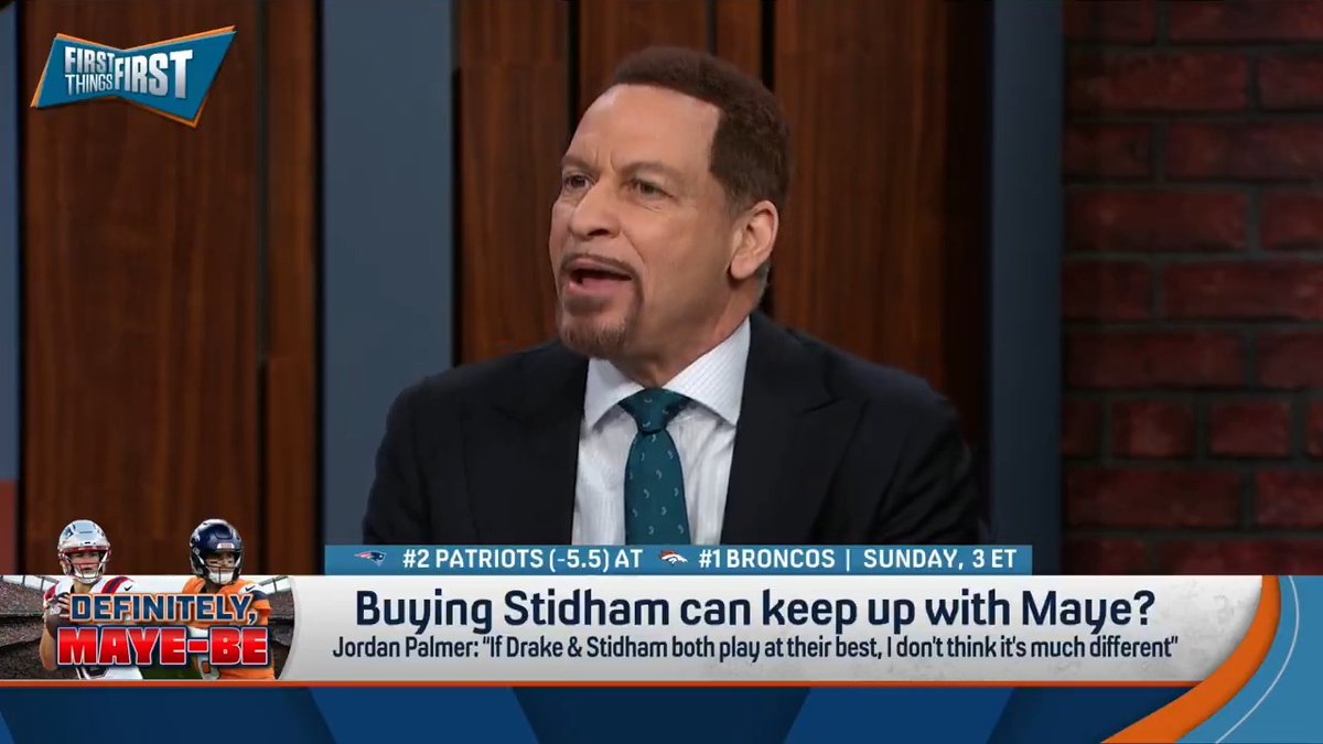 Jordan Palmer: “If Drake &amp; Stidham both play at their best, I don’t think it’s much different.” Chris Broussard reacts: “That statement is asinine. Period... To say that Jarrett Stidham can play as well as Drake Maye at his best? That is ridiculous.”
