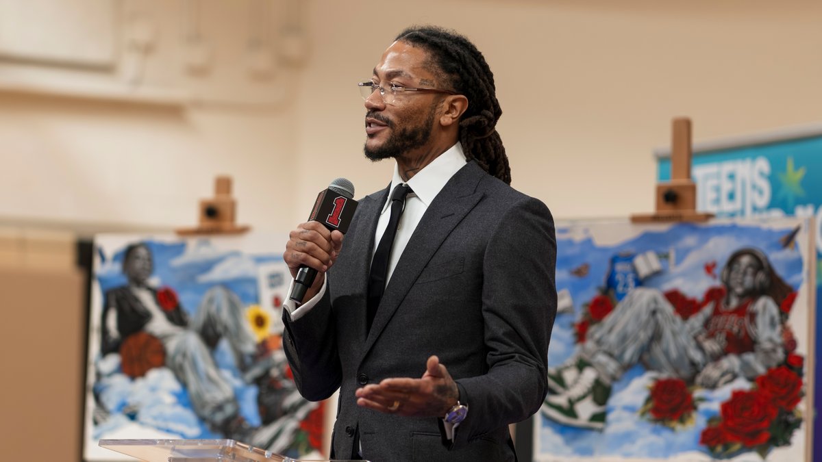 "One of the greatest stories in sports." 🌹 We partnered with After School Matters &amp; artist Dwight White to transform ASM's new gym with a mural dedicated to D-Rose. Dwight worked closely with ASM students to create the art for their first‑ever gym ❤️