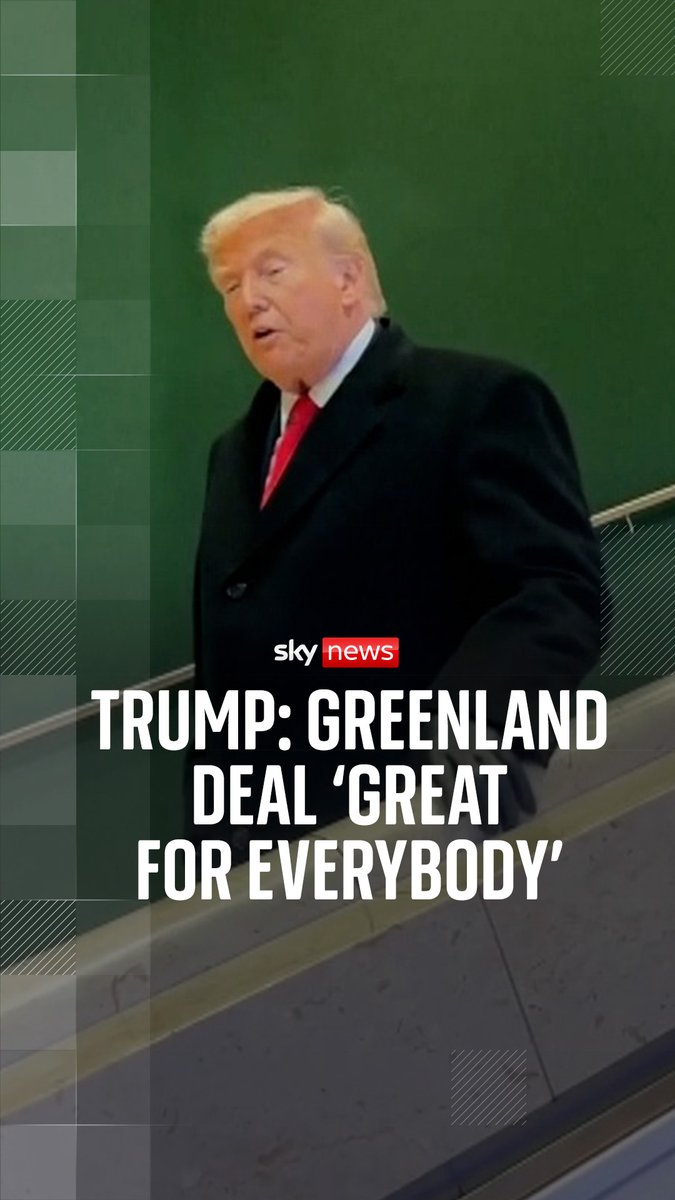 Donald Trump says he will not be imposing tariffs regarding Greenland after a "very productive" meeting with NATO chief Mark Rutte. Answering a question from Sky's Paul Kelso in a media huddle, Trump said "it's a deal that everybody's very happy with". 🔗