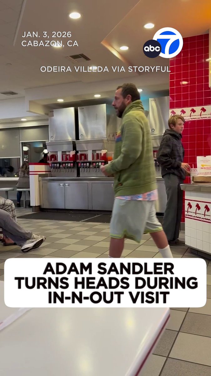 Adam Sandler was spotted grabbing a bite at an In-N-Out fast food chain in Cabazon as other diners were surprised to see the star. Restaurant-goer Odeira Villeda filmed a video of Sandler ordering and picking up his food as people looked on. “We were waiting for our order when Adam Sandler casually appeared in line and ordered his food. Many people noticed and were amazed by his presence,” Villeda said. “The In-N-Out worker took his food to his table, which they usually don’t do.”