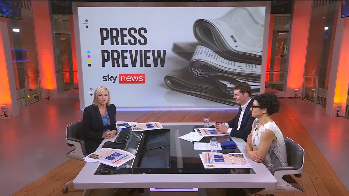What's on Thursday's front pages? ๐ฐ Sky's @AnnaBotting is joined by @JennyKleeman and Jack Elsom for a first look at tomorrow's top stories. #PressPreview ๐บ Sky 501, Virgin 602, Freeview 233 and YouTube