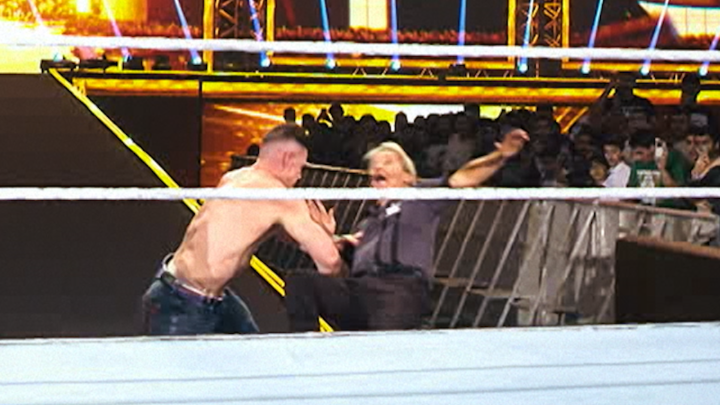 John Cena asking WWE referee Charles Robinson if he’s okay after sending him flying 😭 WWE: Unreal Season 2 is now playing.
