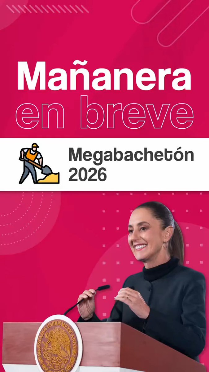La #MañaneraEnBreve de la presidenta Claudia Sheinbaum Pardo: 🛣️ Megabachetón 2026, repavimentación de carreteras federales. 💰 Confianza en México para inversión. 🏡 Entrega de viviendas en Michoacán.