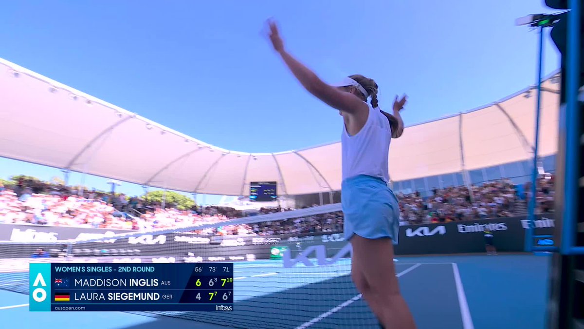 THIS is what it means 🇦🇺 Maddison Inglis is through to her first AO third round since 2022 👏 Wide World of Sports • ESPN • TNT Sports • WOWOWテニス • #AO26