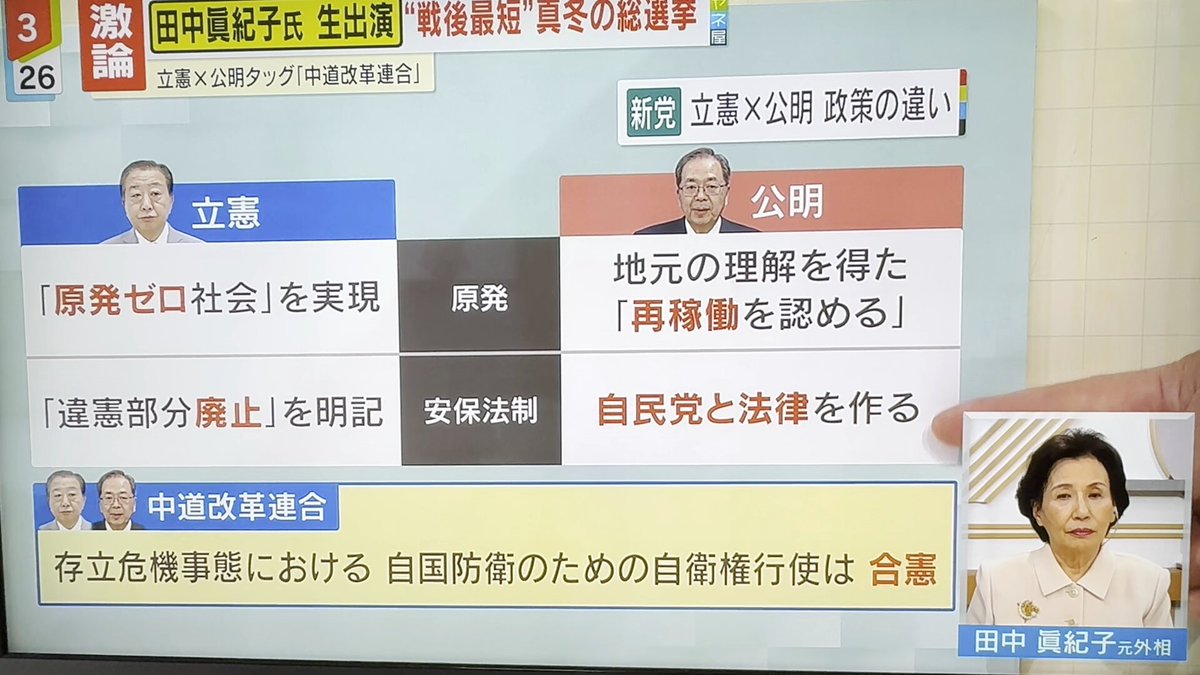 田中真紀子氏、大爆笑。🤣 “中革連”について 橋本五郎氏「選挙を戦うために一緒になった、ほったて小屋」🤣