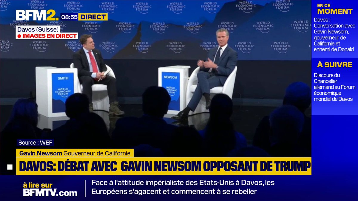 "L'administration Trump est une faiblesse déguisée en force.[...]Je respecte ce que Carney a fait parce qu'il avait le courage de ses convictions. Nous devons nous lever aussi en Amérique et dénoncer cela avec clarté", réagit Gavin Newsom, gouverneur de Californie #BFM2