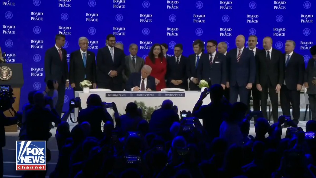 NEW: Trump signs the Board of Peace Charter in Davos, launching a new global body for conflict resolution and Gaza reconstruction.