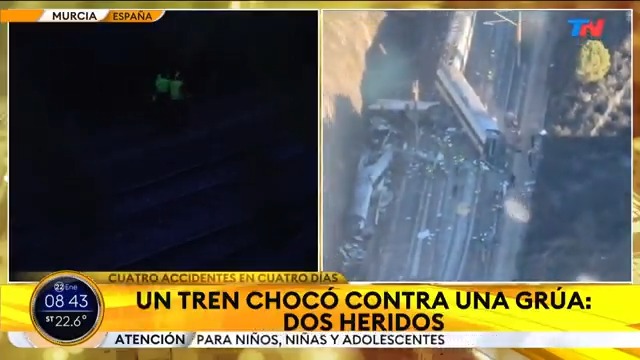 AHORA I Un tren chocó contra una grúa en España. Ocurrió en Alumbres, Murcia, y hay dos heridos.