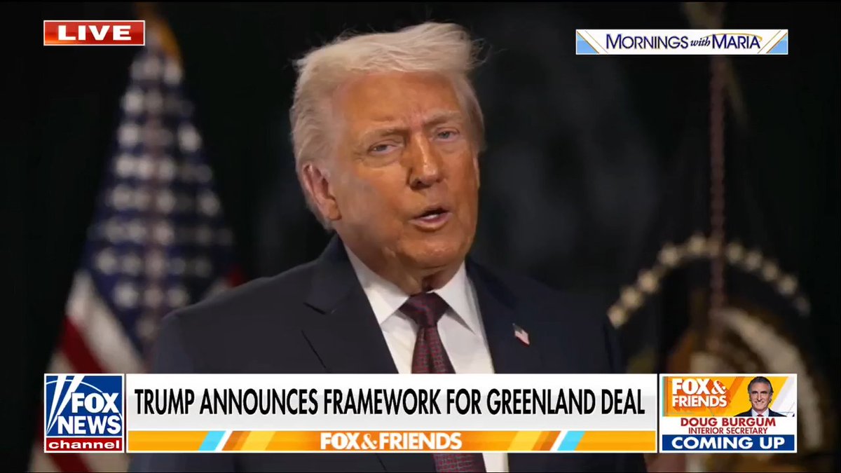 BREAKING: President Trump says the U.S. is negotiating "total access" to Greenland, saying a "piece" of the Golden Dome will be on the island. "We're getting everything we want at no cost." Maria Bartiromo Mornings with Maria