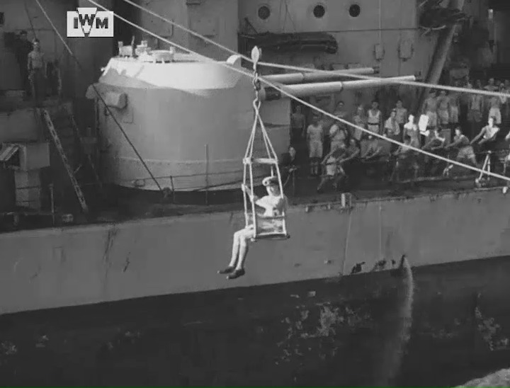 Admiral Fraser transfers from HMS Duke of York to a destroyer, and thence to USS Missouri where, on No 2 gundeck, he invests Admiral Halsey with KBE in Japanese waters, 17 August, 1945. Find the full footage here: Film: IWM ADM 523