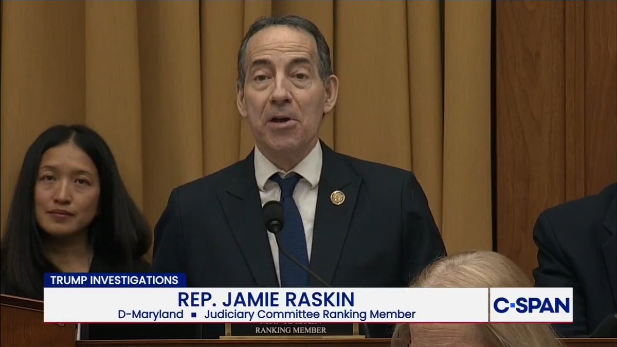 .Rep. Jamie Raskin to Jack Smith: "Everybody here knows what you did wrong in Donald Trump's eyes and why he says you belong in prison...You found proof beyond a reasonable doubt that President Trump engaged in a criminal scheme to overturn the results of the 2020 election."