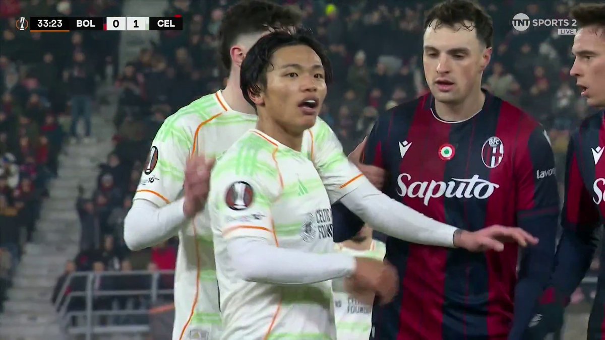 Celtic went down to 10 men after Reo Hatate picked up a second yellow for this challenge 🟥 Do you believe it was harsh? 🤔 📺 TNT Sports & discovery+ UK