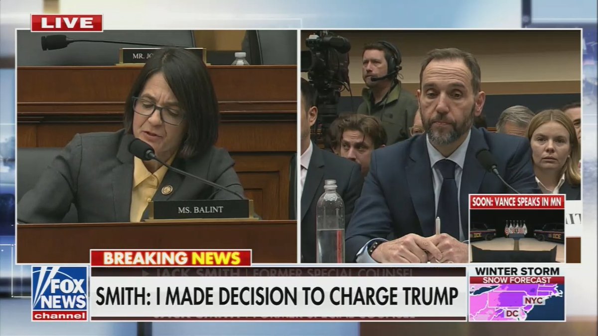 Rep. Balint: Do you believe that Trump's Department of Justice will find some way to indict you? Jack Smith: I believe that they will do everything in their power to do that because they've been ordered to by Trump. Rep. Balint: That's very concerning.