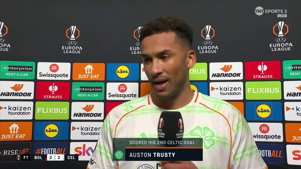 "It shows the mentality of the team" Auston Trusty reflects on Celtic's 2-2 draw with Bologna... 🎙️ Connie McLaughlin 📺 TNT Sports &amp; discovery+ UK