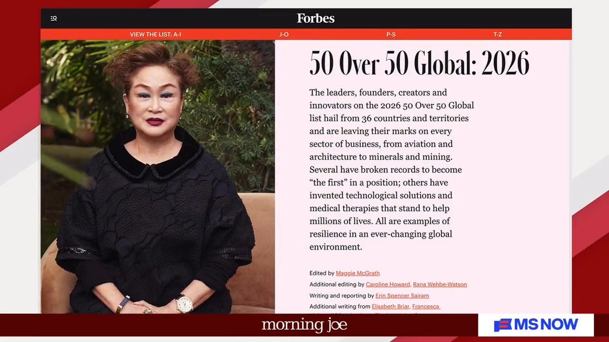 "This might be our strongest ever 50 Over 50 Global list." ForbesWomen editor Maggie McGrath joins Mika Brzezinski and Huma Abedin on Morning Joe to discuss the launch of this year's #ForbesOver50 Global list. Meet the 2026 listmakers:
