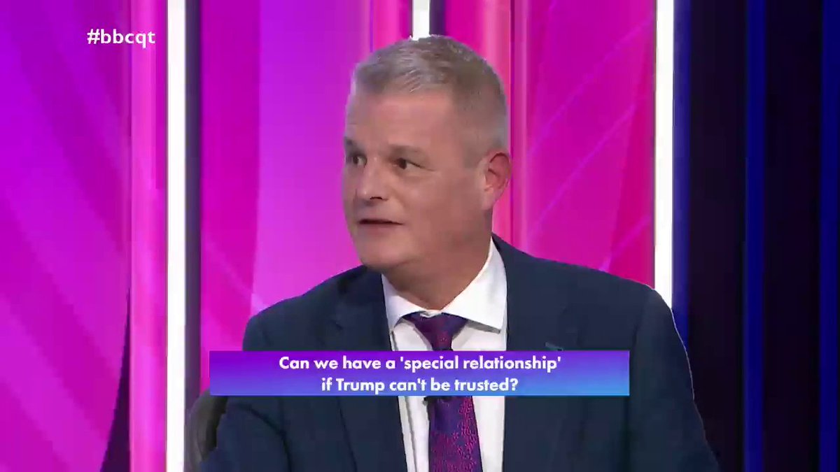 "A few weeks ago were we all talking about the security of the Arctic? No? Well we are now." Conservative Stuart Andrew says President Trump’s comments on UK troops in Afghanistan are "disgraceful", but the UK's relationship with America "is so important for our defence" #bbcqt