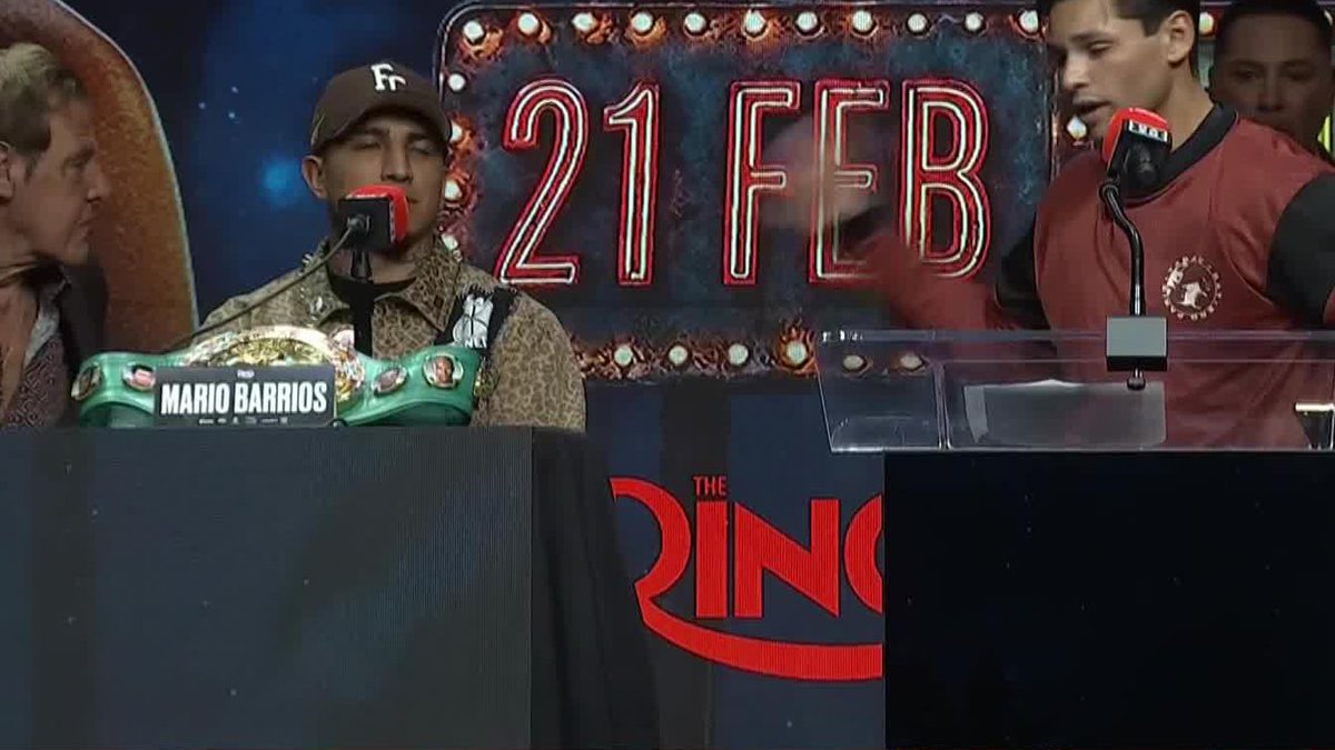 Mario Barrios and Ryan Garcia have agreed on 8 oz gloves on stage 😳 🎟️ Buy BARRIOS VS GARCIA HERE --> #TheRingHighStakes | Feb 21 | Live Exclusively on DAZN | @RingMagazine ▪️