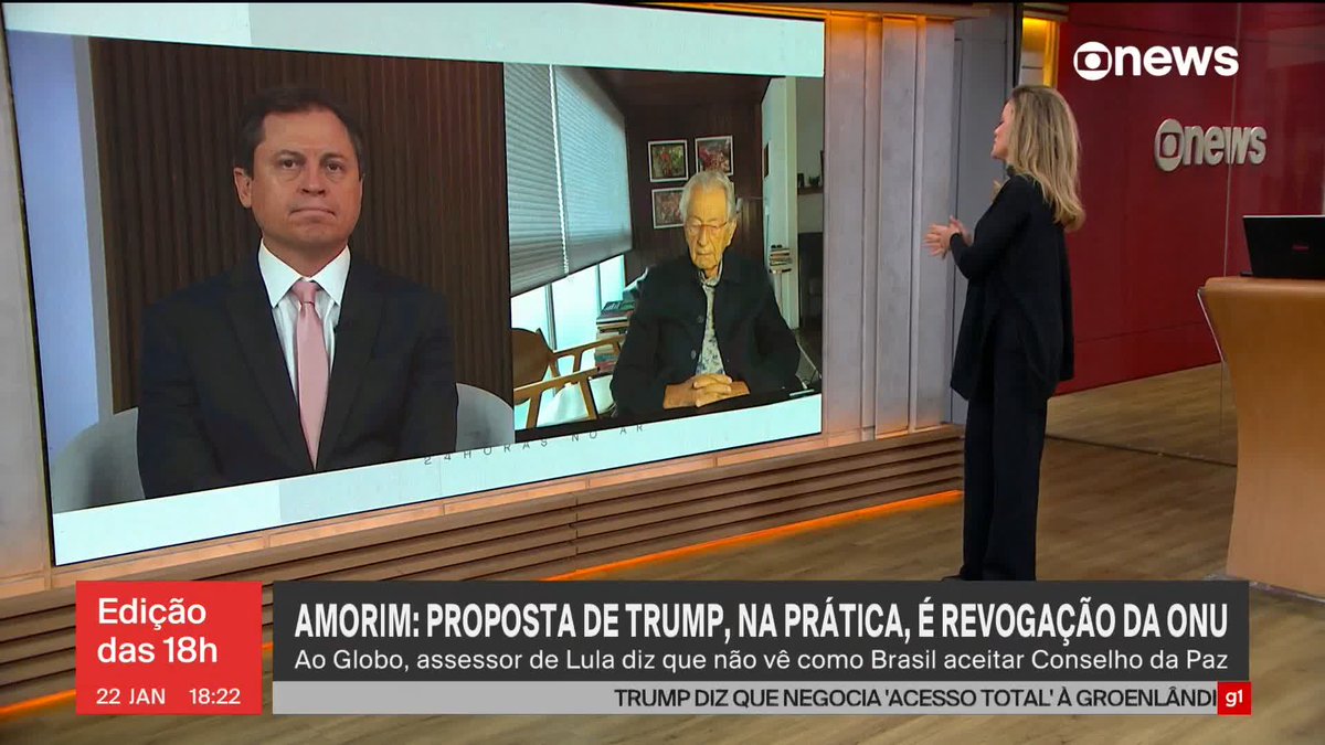 Celso Amorim, assessor especial de Lula para assuntos internacionais, disse que não vê como o Brasil aceitar o convite de Trump para o Conselho da Paz nos termos atuais. ➡ Assista à #GloboNews ao vivo: #Edição18
