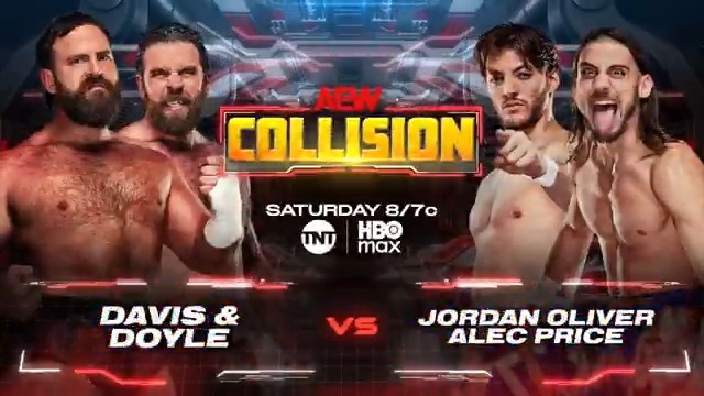 Saturday Night #AEWCollision 8/7c, TNT + HBO Max This Saturday, 1/24 dunkzilla - マーク・デイビス/Jake Doyle vs The Bustah Alec Price/Jordan Oliver | THE BRAIN 🧠 Ahead of their AEW World Tag Team Title Match, Davis + Doyle face Price + Oliver just days after their impressive showing vs FTR, SATURDAY!
