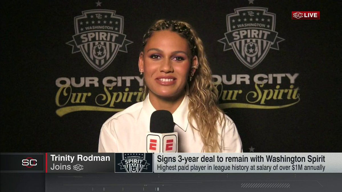 Trinity Rodman joins SportsCenter after re-signing with the Washington Spirit and becoming the highest paid women's soccer player in the world 🤩 WHAT A FEAT‼️🔥