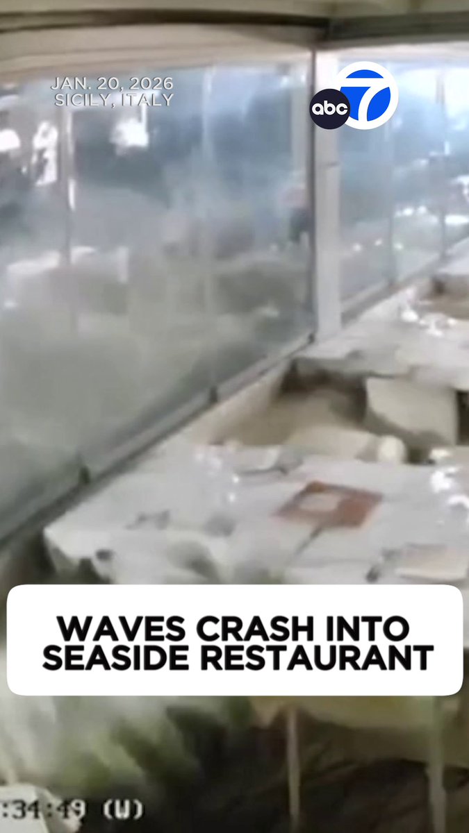 New video shows the moment strong waves crashed into an Italian seafront restaurant in Sicily's Catania during a tropical cyclone. The storm brought heavy rain, strong winds and flooding to parts of Italy.