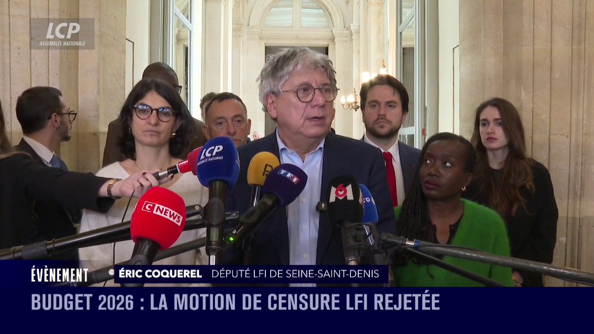 #Budget : "Dès lors qu'on est seulement à 19 voix d'écart, cela signifie que le gouvernement n'est pas tranquille", déclare Eric Coquerel (LFI). "Cela nous incite à mettre encore plus la pression sur tous les députés d'opposition afin qu'ils censurent ce gouvernement." #DirectAN