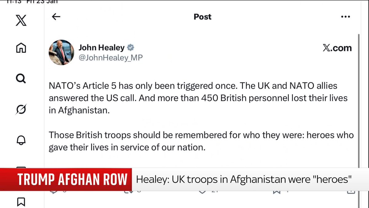 BREAKING: UK troops in Afghanistan were "heroes", says UK Defence Secretary John Healey in a post on X. It's in response to Donald Trump's claim NATO troops stayed "a little off the frontlines" in Afghanistan. 📺 Sky 501 and YouTube