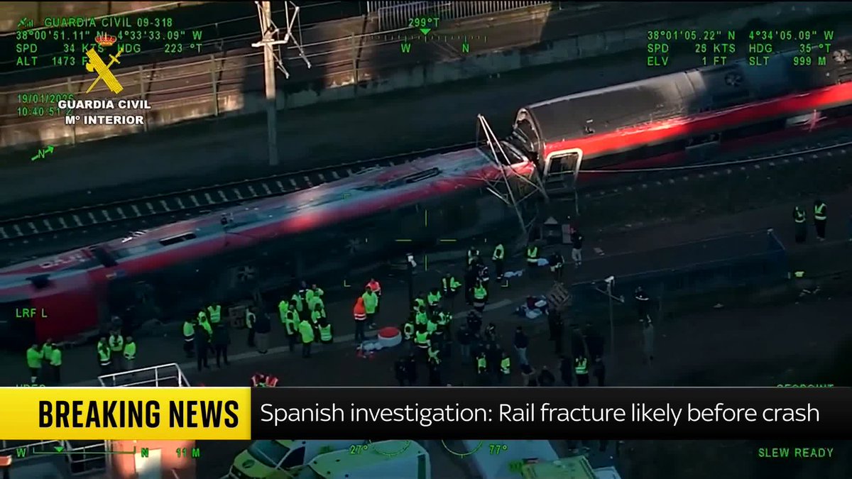 BREAKING: Preliminary findings indicate a rail fracture occured before the Iryo train crashed in Adamuz. 📺 Sky 501 and YouTube