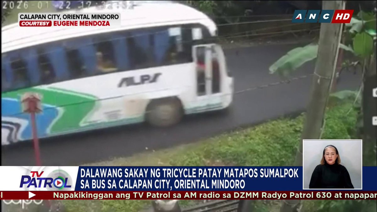 Dalawa ang patay nang masalpok ng bus ang isang tricycle sa Calapan City, Oriental Mindoro.