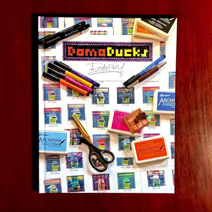 After more than 7 months of work, I'm finally ready to release the DomoDucks Indelibly books out into the wild. 🎈 ◉ I professionally hinged the 512 original impressions (hand-stamped with fade-resistant museum-quality archival inks) within 6″ × 6″ ready-to-frame mat boards: ◉ I utilized Faber-Castell India ink artist pens to create a unique verification stamp on the front endsheet of each book (digitized and documented on-chain) as unequivocal proof of authenticity validating that a given book is genuine: ◉ I designed and oversaw the manufacturing of custom 100% cotton 5-panel hats with pressure-debossed black leather “stamps” sewn to the front and brass buckles (embossed with the QUAQ logo) fitted to the back: All of these achievements (and further undisclosed collectibles) will be combined into a package for those who decide to claim a book. ✅✅✅ DomoDucks Indelibly draws inspiration from Andy Warhol’s rubber-stamp prints in the iconic 1967 Pop art book Stamped Indelibly. Only 225 editions of Stamped Indelibly were published, and — in keeping with that historical precedent — only 256 editions of DomoDucks Indelibly have been published. Each book contains 22 signed prints and 2 originals. If you're interested in acquiring a copy, simply open a ticket in our Discord server: 👆 This post is not intended to stir up hype or FOMO; I'm not going to rush the process. My primary goal is to get these books into the hands of collectors who truly value them. Support tickets will be reviewed in the order in which they are received, but holders will be prioritized. P.S. Make sure to unmute the volume for the full experience. 🔊