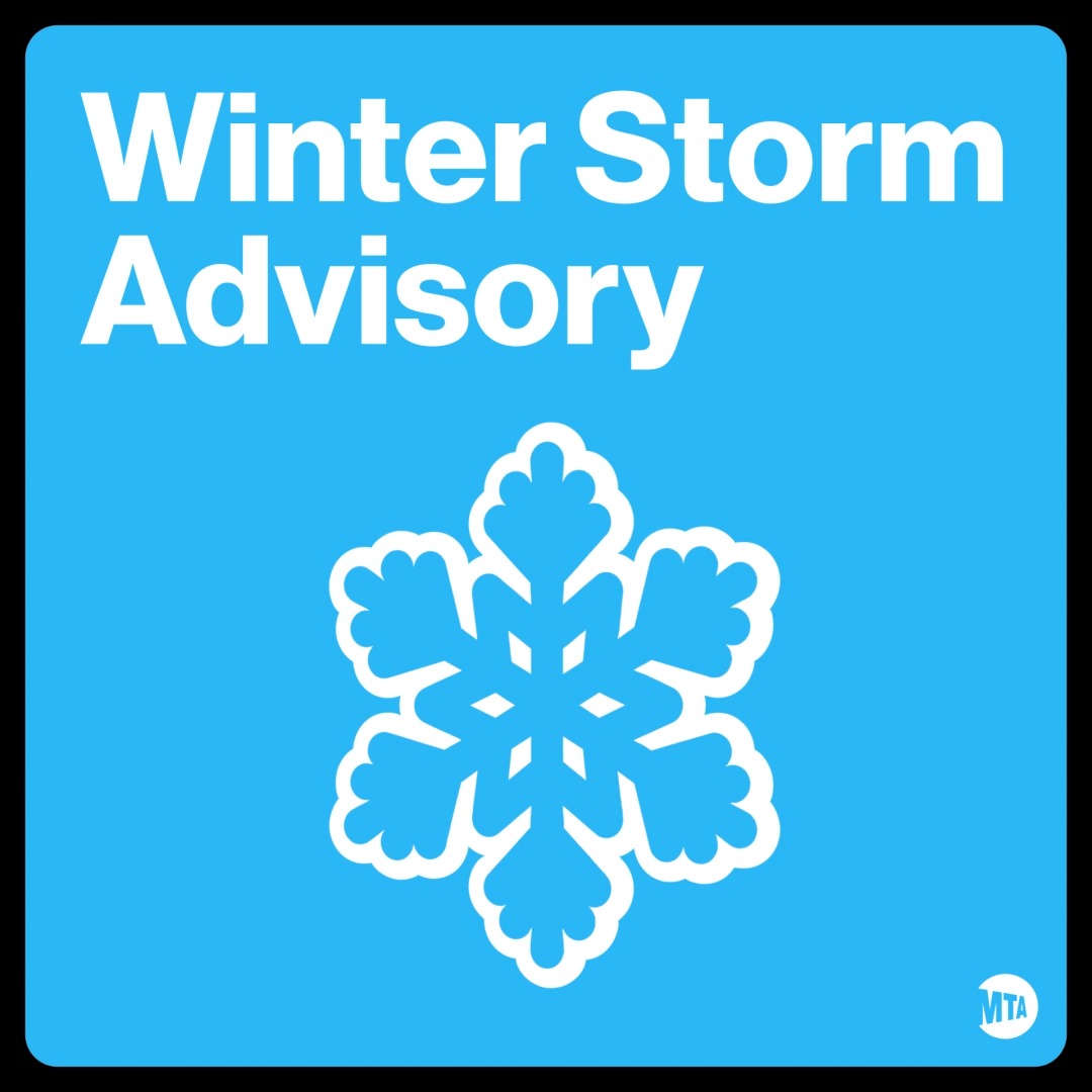 A winter storm is expected in our area this weekend. Our crews are ready to respond, but there may be changes to subway, rail and bus service. Please plan ahead and check the latest service status on our website or in the MTA or TrainTime app.